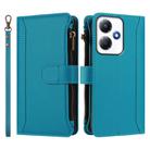 For Infinix Hot 30 Play 4G Magnetic Closure 9 Card Slots Zipper Leather Case with Hand Strap(Turquoise) - 2