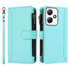 For Infinix Hot 30 Play 4G Magnetic Closure 9 Card Slots Zipper Leather Case with Hand Strap(Mint Green) - 2