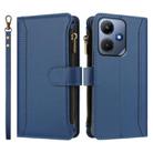 For Infinix Hot 30i Magnetic Closure 9 Card Slots Zipper Leather Case with Hand Strap(Dark Blue) - 2