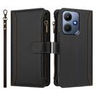 For Infinix Hot 30i Magnetic Closure 9 Card Slots Zipper Leather Case with Hand Strap(Black) - 2