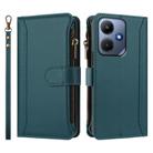 For Infinix Hot 30i Magnetic Closure 9 Card Slots Zipper Leather Case with Hand Strap(Dark Green) - 2
