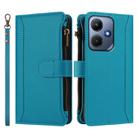 For Infinix Hot 30i Magnetic Closure 9 Card Slots Zipper Leather Case with Hand Strap(Turquoise) - 2