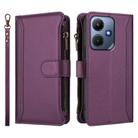 For Infinix Hot 30i Magnetic Closure 9 Card Slots Zipper Leather Case with Hand Strap(Purple) - 2