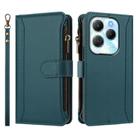 For Infinix Hot 40 4G / 40 Pro 4G Magnetic Closure 9 Card Slots Zipper Leather Case with Hand Strap(Dark Green) - 2