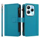For Infinix Hot 40 4G / 40 Pro 4G Magnetic Closure 9 Card Slots Zipper Leather Case with Hand Strap(Turquoise) - 2