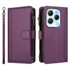 For Infinix Hot 40 4G / 40 Pro 4G Magnetic Closure 9 Card Slots Zipper Leather Case with Hand Strap(Purple) - 2