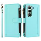 For Infinix Hot 50 4G Magnetic Closure 9 Card Slots Zipper Leather Case with Hand Strap(Mint Green) - 2