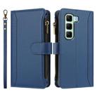 For Infinix Hot 50 5G Magnetic Closure 9 Card Slots Zipper Leather Case with Hand Strap(Dark Blue) - 2