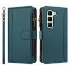 For Infinix Hot 50 5G Magnetic Closure 9 Card Slots Zipper Leather Case with Hand Strap(Dark Green) - 2