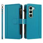 For Infinix Hot 50 5G Magnetic Closure 9 Card Slots Zipper Leather Case with Hand Strap(Turquoise) - 2