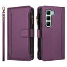 For Infinix Hot 50 5G Magnetic Closure 9 Card Slots Zipper Leather Case with Hand Strap(Purple) - 2