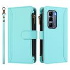 For Infinix Hot 50 Pro+ 4G Magnetic Closure 9 Card Slots Zipper Leather Case with Hand Strap(Mint Green) - 2
