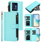 For Infinix Note 12 Pro 5G Magnetic Closure 9 Card Slots Zipper Leather Case with Hand Strap(Mint Green) - 1