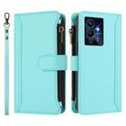 For Infinix Note 12 Pro 5G Magnetic Closure 9 Card Slots Zipper Leather Case with Hand Strap(Mint Green) - 2