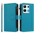 For Infinix Note 30 4G / 5G Magnetic Closure 9 Card Slots Zipper Leather Case with Hand Strap(Turquoise) - 2