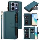 For Infinix Note 30 VIP Magnetic Closure 9 Card Slots Zipper Leather Case with Hand Strap(Dark Green) - 1