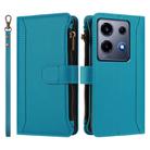 For Infinix Note 30 VIP Magnetic Closure 9 Card Slots Zipper Leather Case with Hand Strap(Turquoise) - 2