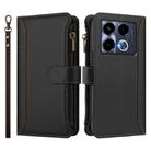 For Infinix Note 40 4G Magnetic Closure 9 Card Slots Zipper Leather Case with Hand Strap(Black) - 2