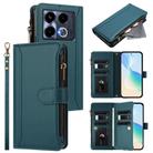 For Infinix Note 40 4G Magnetic Closure 9 Card Slots Zipper Leather Case with Hand Strap(Dark Green) - 1