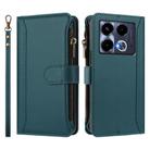 For Infinix Note 40 4G Magnetic Closure 9 Card Slots Zipper Leather Case with Hand Strap(Dark Green) - 2