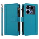 For Infinix Note 40 4G Magnetic Closure 9 Card Slots Zipper Leather Case with Hand Strap(Turquoise) - 2