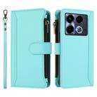 For Infinix Note 40 5G Magnetic Closure 9 Card Slots Zipper Leather Case with Hand Strap(Mint Green) - 2