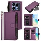 For Infinix Note 40 5G Magnetic Closure 9 Card Slots Zipper Leather Case with Hand Strap(Purple) - 1