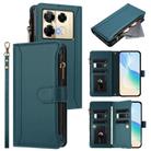 For Infinix Note 40 Pro 4G / 5G Magnetic Closure 9 Card Slots Zipper Leather Case with Hand Strap(Dark Green) - 1