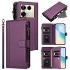 For Infinix Note 40 Pro 4G / 5G Magnetic Closure 9 Card Slots Zipper Leather Case with Hand Strap(Purple) - 1