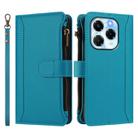 For Infinix Note 40X 5G Magnetic Closure 9 Card Slots Zipper Leather Case with Hand Strap(Turquoise) - 2