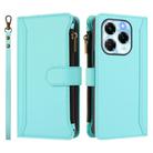 For Infinix Note 40X 5G Magnetic Closure 9 Card Slots Zipper Leather Case with Hand Strap(Mint Green) - 2