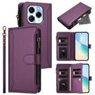 For Infinix Note 40X 5G Magnetic Closure 9 Card Slots Zipper Leather Case with Hand Strap(Purple) - 1