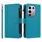 For Infinix Note 50 Pro 4G / 50 4G Magnetic Closure 9 Card Slots Zipper Leather Case with Hand Strap(Turquoise) - 2