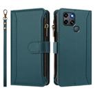 For Infinix Smart 6 / 6 Plus Magnetic Closure 9 Card Slots Zipper Leather Case with Hand Strap(Dark Green) - 2