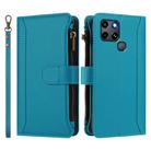 For Infinix Smart 6 / 6 Plus Magnetic Closure 9 Card Slots Zipper Leather Case with Hand Strap(Turquoise) - 2