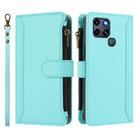 For Infinix Smart 6 / 6 Plus Magnetic Closure 9 Card Slots Zipper Leather Case with Hand Strap(Mint Green) - 2