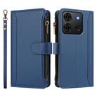 For Infinix Smart 7 Plus / 7 HD Magnetic Closure 9 Card Slots Zipper Leather Case with Hand Strap(Dark Blue) - 2