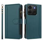 For Infinix Smart 7 Plus / 7 HD Magnetic Closure 9 Card Slots Zipper Leather Case with Hand Strap(Dark Green) - 2