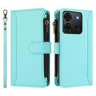 For Infinix Smart 7 Plus / 7 HD Magnetic Closure 9 Card Slots Zipper Leather Case with Hand Strap(Mint Green) - 2