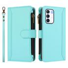 For Infinix Zero 5G 2023 Magnetic Closure 9 Card Slots Zipper Leather Case with Hand Strap(Mint Green) - 2