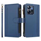 For Infinix Zero 20 Magnetic Closure 9 Card Slots Zipper Leather Case with Hand Strap(Dark Blue) - 2
