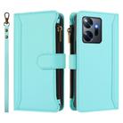 For Infinix Zero 20 Magnetic Closure 9 Card Slots Zipper Leather Case with Hand Strap(Mint Green) - 2