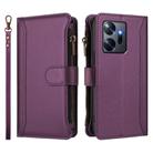 For Infinix Zero 20 Magnetic Closure 9 Card Slots Zipper Leather Case with Hand Strap(Purple) - 2