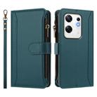 For Infinix Zero 30 4G Magnetic Closure 9 Card Slots Zipper Leather Case with Hand Strap(Dark Green) - 2
