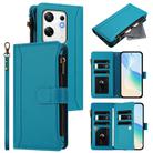 For Infinix Zero 30 4G Magnetic Closure 9 Card Slots Zipper Leather Case with Hand Strap(Turquoise) - 1
