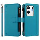 For Infinix Zero 30 4G Magnetic Closure 9 Card Slots Zipper Leather Case with Hand Strap(Turquoise) - 2