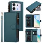For Infinix Zero 30 5G Magnetic Closure 9 Card Slots Zipper Leather Case with Hand Strap(Dark Green) - 1