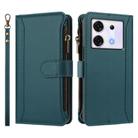 For Infinix Zero 30 5G Magnetic Closure 9 Card Slots Zipper Leather Case with Hand Strap(Dark Green) - 2
