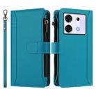 For Infinix Zero 30 5G Magnetic Closure 9 Card Slots Zipper Leather Case with Hand Strap(Turquoise) - 2