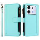 For Infinix Zero 30 5G Magnetic Closure 9 Card Slots Zipper Leather Case with Hand Strap(Mint Green) - 2